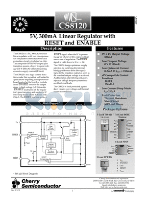 CS8120 datasheet - 5V, 300mA Linear Regulator with and ENABLE RESET