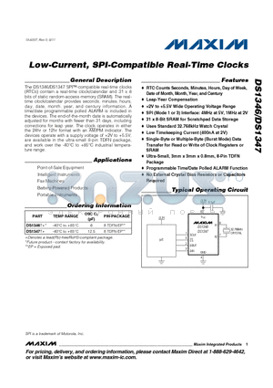 DS1346 datasheet - Low-Current, SPI-Compatible Real-Time Clocks