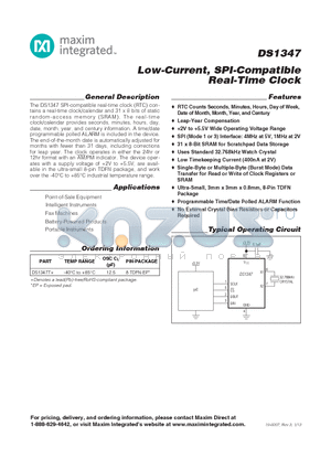 DS1347 datasheet - Low-Current, SPI-Compatible Real-Time Clock