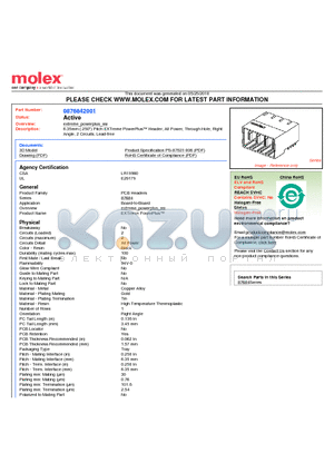 87684-2001 datasheet - 6.35mm (.250) Pitch EXTreme PowerPlus Header, All Power, Through Hole, Right Angle, 2 Circuits, Lead-free