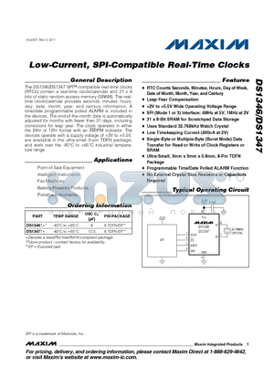 DS1347T+ datasheet - Low-Current, SPI-Compatible Real-Time Clocks