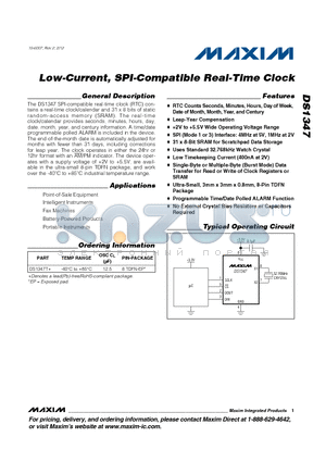 DS1347_1202 datasheet - Low-Current, SPI-Compatible Real-Time Clock