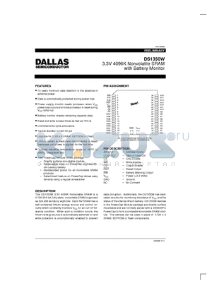 DS1350W-150 datasheet - 3.3V 4096K Nonvolatile SRAM with Battery Monitor