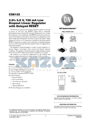 CS8122 datasheet - 2.0% 5.0 V, 750 mA Low Dropout Linear Regulator with Delayed RESET