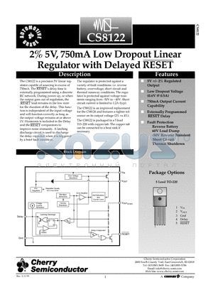 CS8122YT5 datasheet - 2% 5V, 750mA Low Dropout Linear Regulator with Delayed RESET