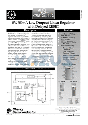 CS8126 datasheet - 5V, 750mA Low Dropout Linear Regulator with Delayed RESET