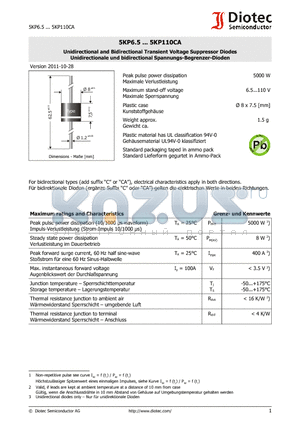 5KP110 datasheet - Unidirectional and Bidirectional Transient Voltage Suppressor Diodes