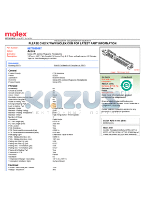87703-0067 datasheet - 1.27mm (.050) Pitch Serial ATA Device Plug, 2.5