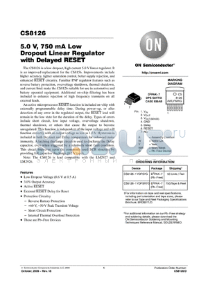 CS8126.1YDPS7G datasheet - 5.0 V, 750 mA Low Dropout Linear Regulator with Delayed RESET