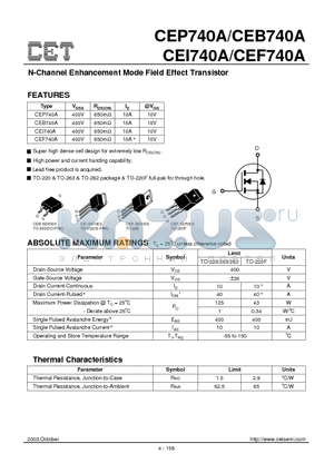 CEI740A datasheet - N-Channel Enhancement Mode Field Effect Transistor