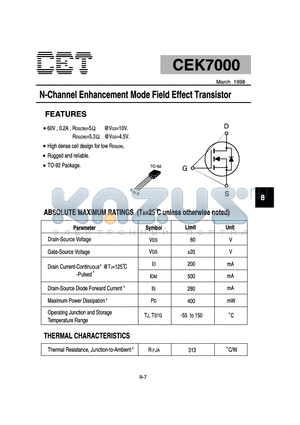 CEK7000 datasheet - N-Channel Enhancement Mode Field Effect Transistor