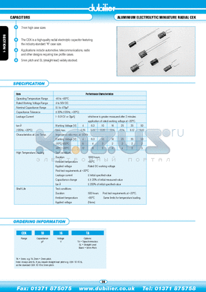 CEK1016 datasheet - ALUMINIUM ELECTROLYTIC MINIATURE RADIAL CEK