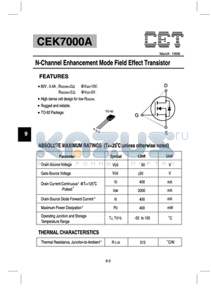 CEK7000A datasheet - N-Channel Enhancement Mode Field Effect Transistor