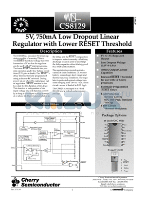 CS8129 datasheet - 5V, 750mA Low Dropout Linear Regulator with Lower RESET Threshold