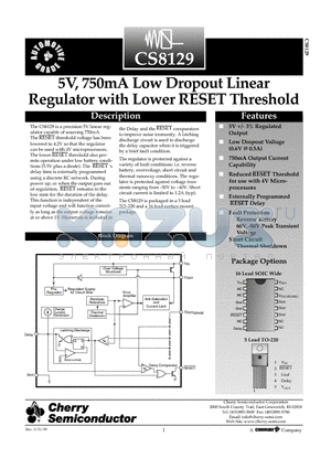 CS8129YT5 datasheet - 5V, 750mA Low Dropout Linear Regulator with Lower RESET Threshold