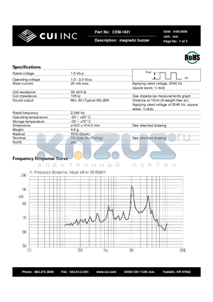 CEM-1601 datasheet - magnetic buzzer