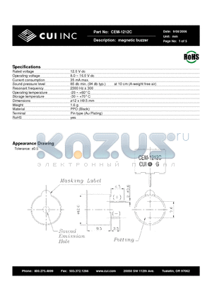 CEM-1212C datasheet - magnetic buzzer