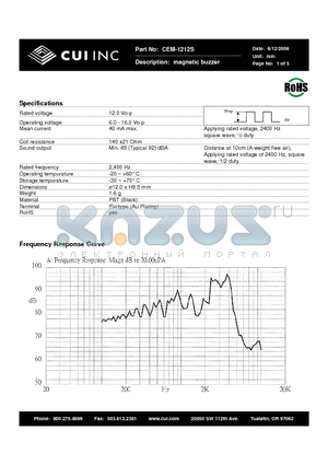 CEM-1212S datasheet - magnetic buzzer