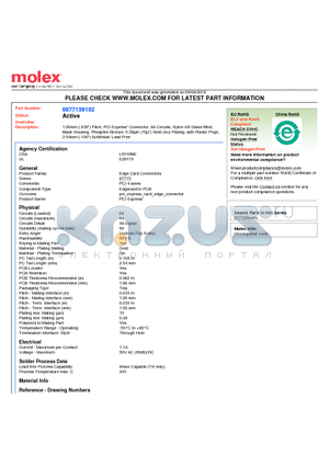 87715-9102 datasheet - 1.00mm (.039) Pitch, PCI Express* Connector, 64 Circuits, Nylon 4/6 Glass-filled, Black Housing, Phosphor Bronze, 0.38lm (15l) Gold (Au) Plating