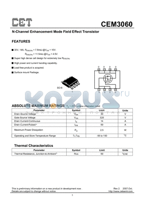 CEM3060_07 datasheet - N-Channel Enhancement Mode Field Effect Transistor