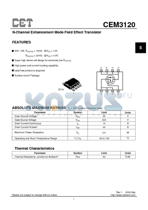 CEM3120 datasheet - N-Channel Enhancement Mode Field Effect Transistor