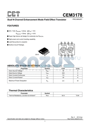CEM3178_10 datasheet - Dual N-Channel Enhancement Mode Field Effect Transistor