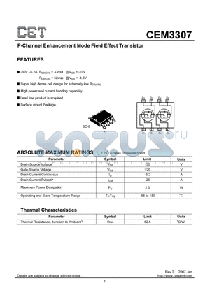 CEM3307 datasheet - P-Channel Enhancement Mode Field Effect Transistor