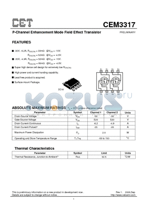 CEM3317 datasheet - P-Channel Enhancement Mode Field Effect Transistor