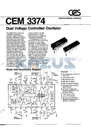 CEM3374 datasheet - DUAL VOLTAGE CONTROLLED OSCILLATOR