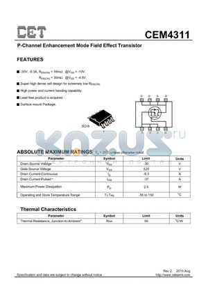 CEM4311_10 datasheet - P-Channel Enhancement Mode Field Effect Transistor