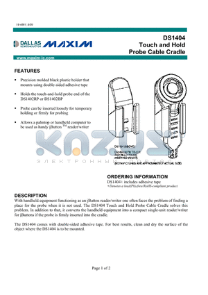 DS1404 datasheet - Touch and Hold Probe Cable Cradle