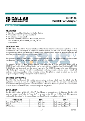 DS1410E datasheet - Parallel Port Adapter