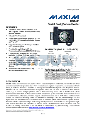 DS1411 datasheet - Provides Strong Pullup to 5V for Temperature iButton and EEPROM iButton