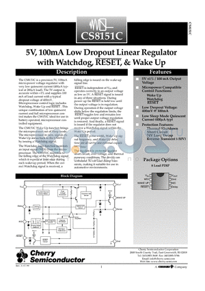 CS8151C datasheet - 5V, 100mA Low Dropout Linear Regulator with Watchdog, RESET, & Wake Up