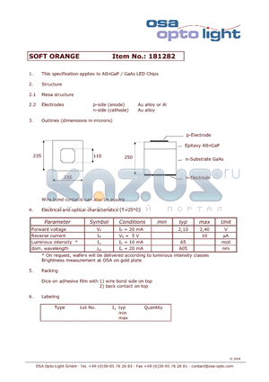 181282 datasheet - AlInGaP / GaAs LED Chips