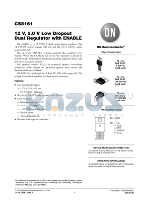 CS8161 datasheet - 12 V, 5.0 V Low Dropout Dual Regulator with ENABLE