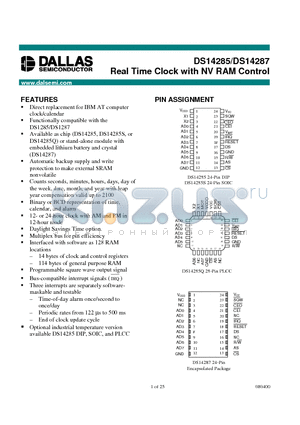 DS14285 datasheet - Real Time Clock with NV RAM Control