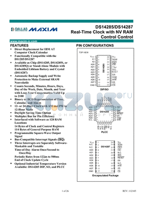 DS14285 datasheet - Real-Time Clock with NV RAM