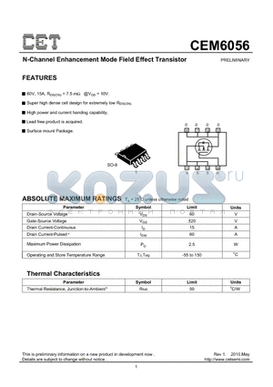 CEM6056 datasheet - N-Channel Enhancement Mode Field Effect Transistor