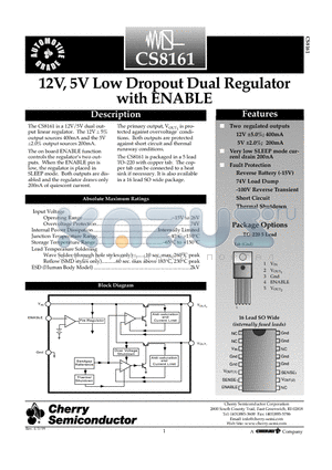 CS8161YDWF16 datasheet - 12V, 5V Low Dropout Dual Regulator with ENABLE