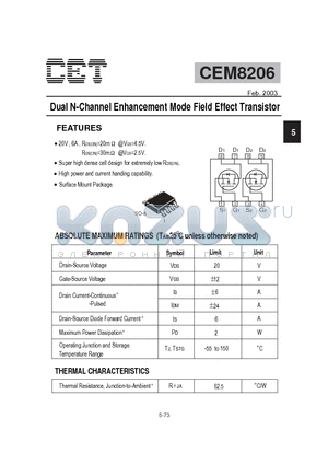 CEM8206 datasheet - Dual N-Channel Enhancement Mode Field Effect Transistor