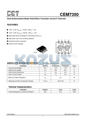 CEM7350 datasheet - Dual Enhancement Mode Field Effect Transistor (N and P Channel)