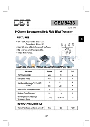 CEM8433 datasheet - P-Channel Enhancement Mode Field Effect Transistor