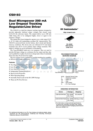 CS8183YDWFR20G datasheet - Dual Micropower 200 mA Low Dropout Tracking Regulator/Line Driver