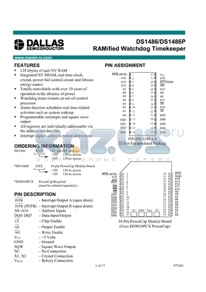DS1486P-120 datasheet - RAMified Watchdog Timekeeper