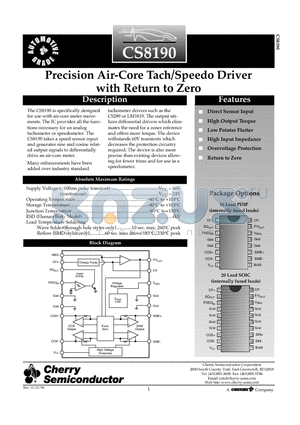 CS8190 datasheet - Precision Air-Core Tach/Speedo Driver with Return to Zero