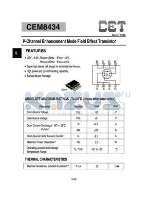 CEM8434 datasheet - P-Channel Enhancement Mode Field Effect Transistor