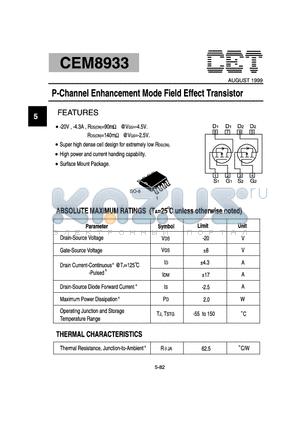 CEM8933 datasheet - P-Channel Enhancement Mode Field Effect Transistor