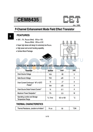 CEM8435 datasheet - P-Channel Enhancement Mode Field Effect Transistor