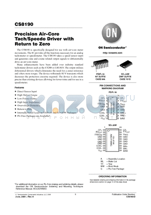 CS8190EDWFR20 datasheet - Precision Air−Core Tach/Speedo Driver with Return to Zero